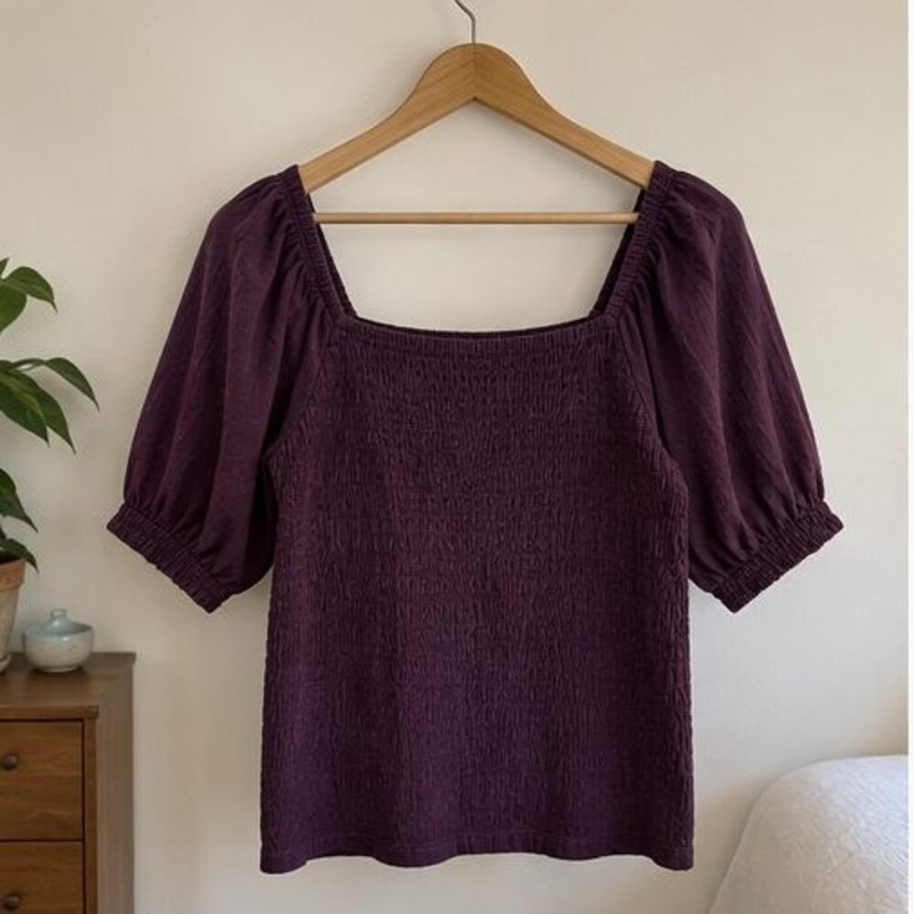 Plum Smocked Puff Sleeve Top